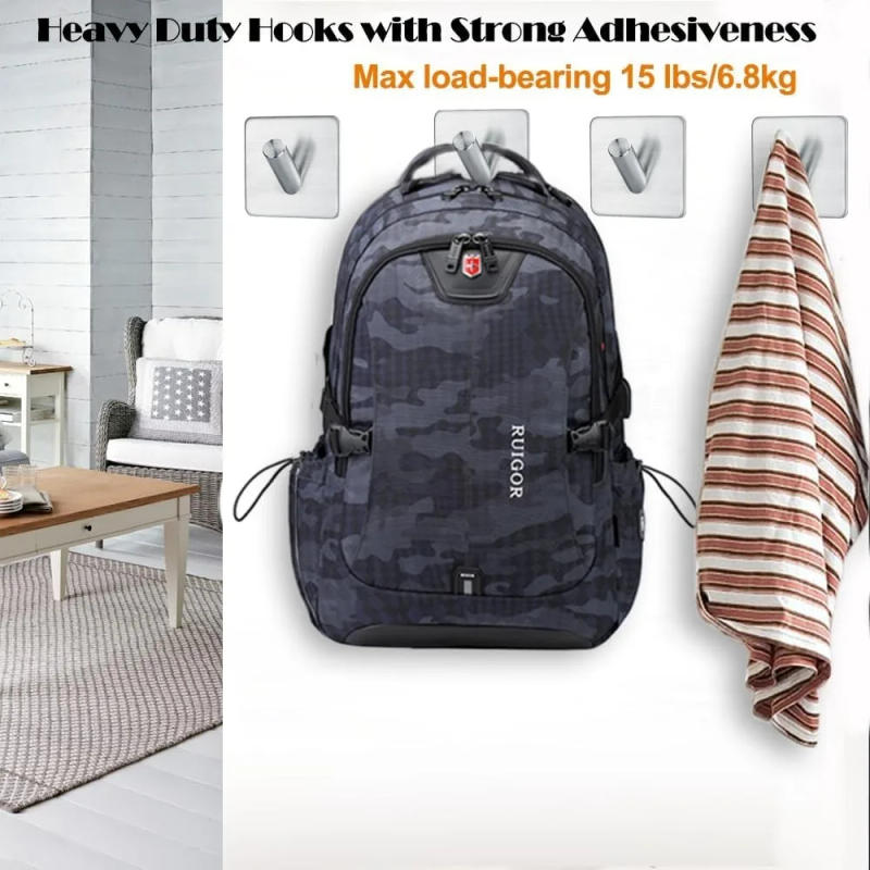 Description Picture 3 of itemAdhesive Towel Hooks Heavy Duty Towel Hanger Waterproof Stainless Steel Stick On Shower Bathroom Kitchen Storage Holder Hooks