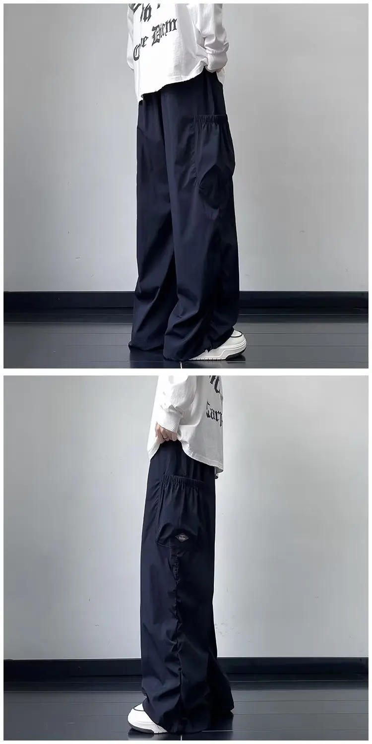 Description Picture 5 of itemy2k  Loose Pocket Fashionable Drawstring Foot Overalls Wide-leg Trousers streetwear men pants joggers cargo pants men korean