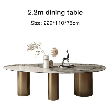 Italian Bright Oval Slate Dining Table Chair Combination Large Family Modern Minimalist Luxury Villa Mesa Comedor Furniture WK