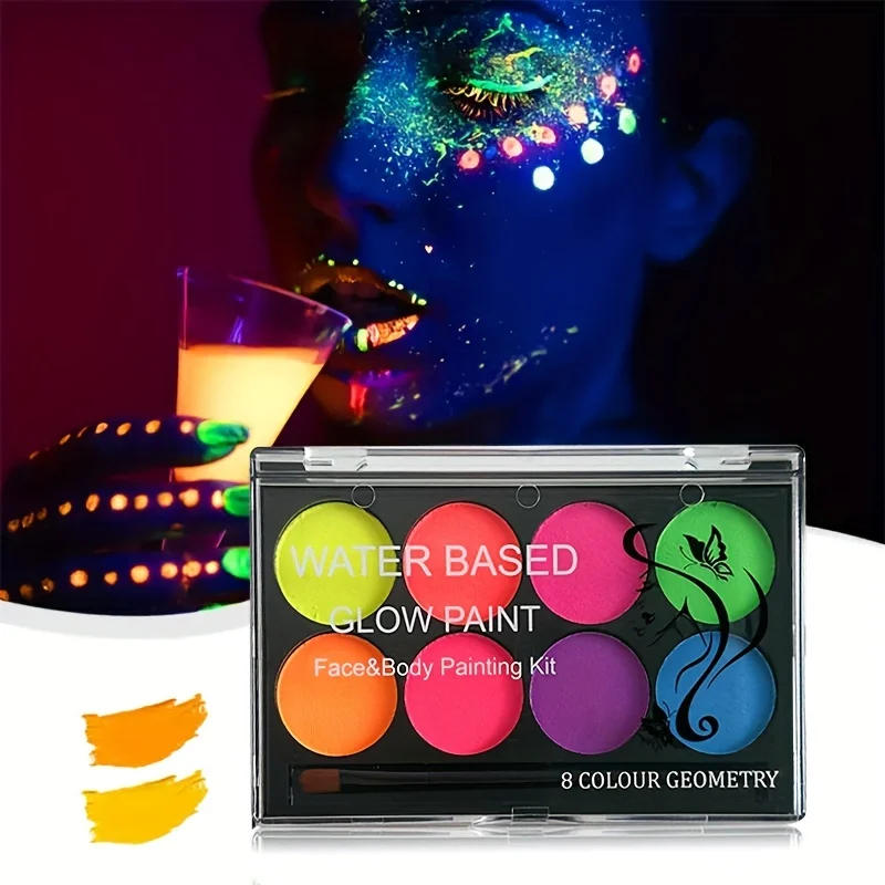 Description Picture 5 of item8 Color Face Paint with Sticker Luminiscent Face Body Painting UV Glow Fluorescent Glowing Halloween Party Fancy Dress Beauty