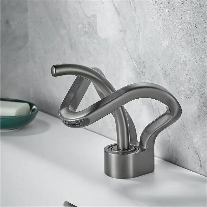 Description Picture 4 of itemGold Bathroom Faucet Black Basin Brass Creative Gray Bathrooom Sink Mixer Tap Hot & Cold Waterfall Basin