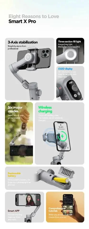 Description Picture 3 of itemAOCHUAN Smart X Pro Handheld Mobile Gimbal SmartPhone Selfie Tiktok Vlog Selfie Stick Live Streaming Video Recording Custom Gift