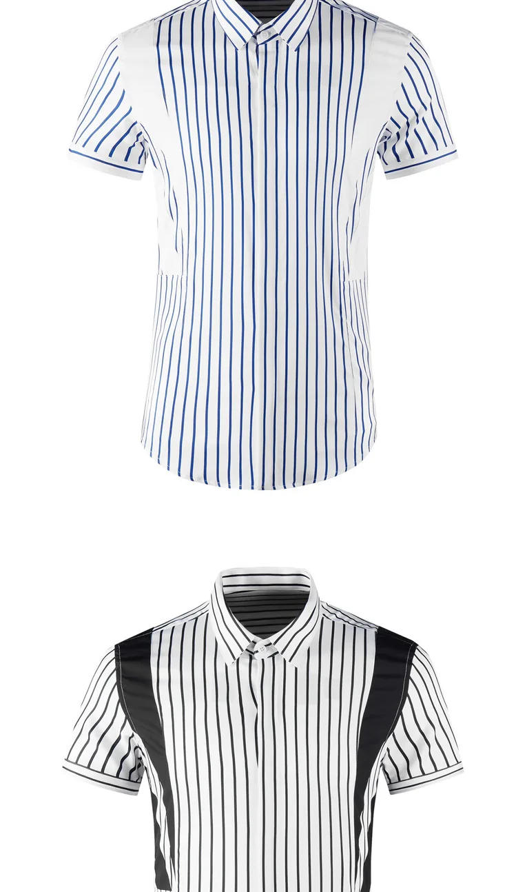 Description Picture 5 of itemHot selling summer short sleeved patchwork striped men's slim fit shirt casual fashion men's clothing