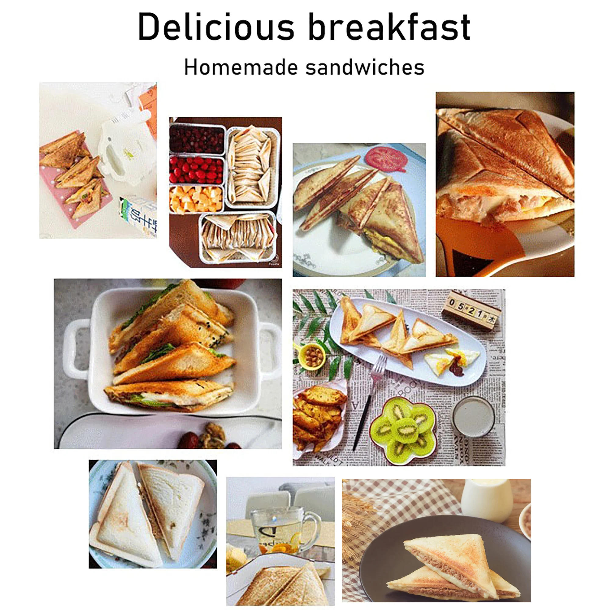 Description Picture 6 of itemElectric Triangle Sandwich Maker Panini 750W Cooking Kitchen Appliances Breakfast Waffles Machine Non-stick Iron Pan Sonifer