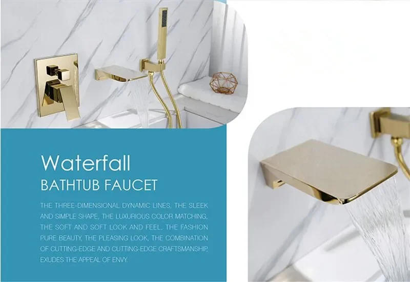 Description Picture 5 of itemGold Bathtub Shower Faucet Set Brass Bath & Mixer With Handheld Waterfall Tap Black