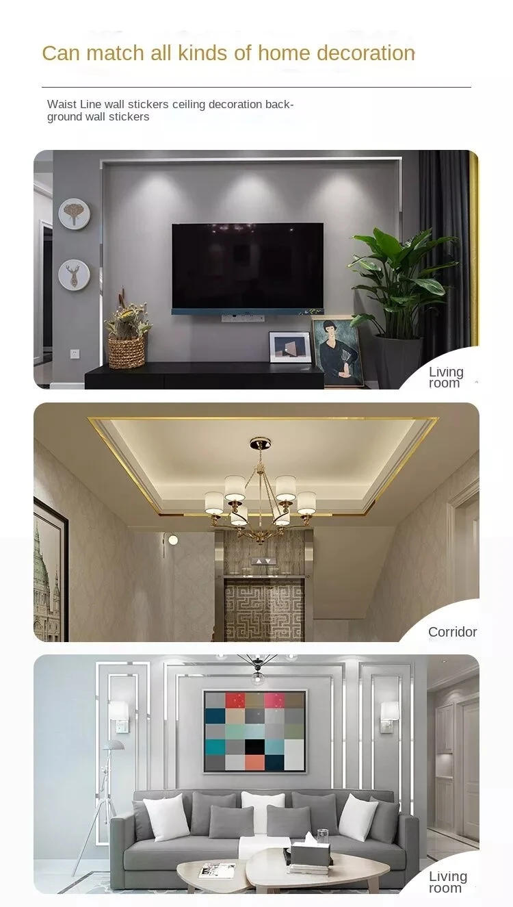 Description Picture 6 of itemCustom Made Long Mirror Stainless Steel Flat Molding Line 3D Wall Sticker for Mirror Furniture Decal Living Room Decoration