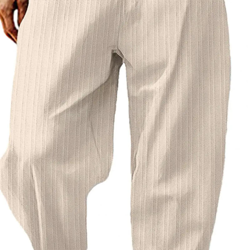 Description Picture 4 of itemStraight Leg Trousers Comfortable Men's Wide Leg Striped Sweatpants with Elastic Waist Deep Crotch for Sports Leisure Activities