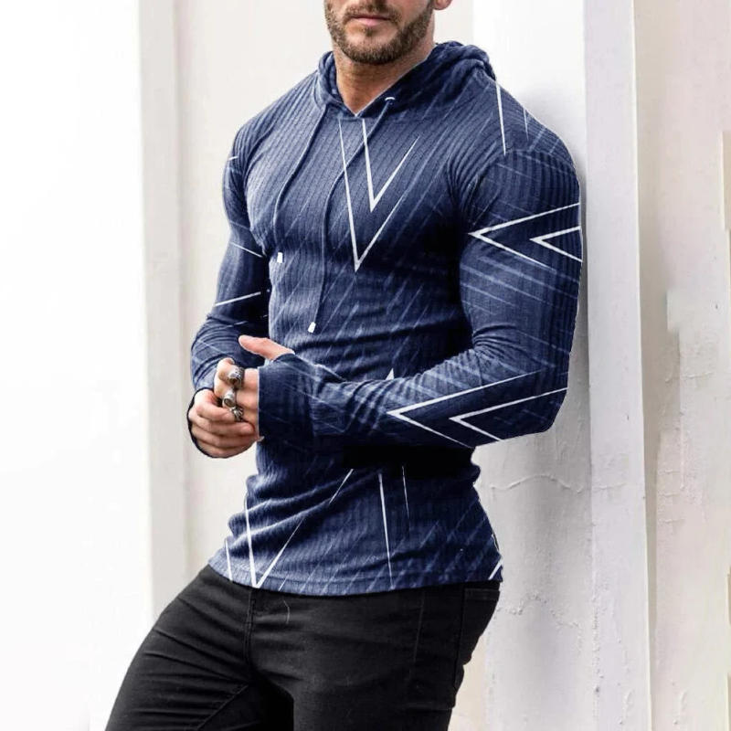 Description Picture 4 of itemPullover Hooded Sweatshirts Activewear Tops Hoodies Stylish Men's Hooded Sweatshirt with Long Sleeves and Print Design