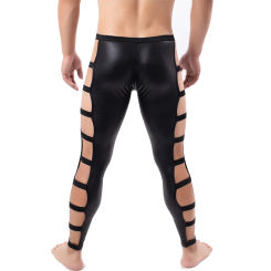 Sexy Men Wet Look Latex Pants Lingerie Faux Leather Side Lace Up Gay Pants Tight Gothic Trousers Clubwear Joggers Streetwear Men