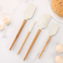 White Silicone Cream Spatula Non-stick Pastry Blenders Wood Handle Chocolate Butter Baking Scraper Kitchen Cake Mixer