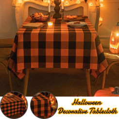 Halloween Plaid Tablecloth Home Kitchen Table Decorate Holiday Atmosphere Tablecloth Black Orange Plaid Rectangular Table Cloths