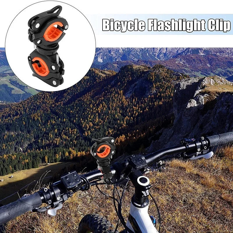 Description Picture 4 of itemFlashlight Holder, Mount Bicycle Mounting Bracket Flashlight Holder Torch Clip Universal Bicycle 360º Rotation ( black + orange)