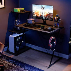 2023 New Bestier 51 Inch Small Gaming Desk with 3-Tier Open Shelf Come with Headset Hook In Black