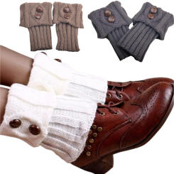 Autumn Winter Women's New Short Rhombus Flip 2 Button Foot Warmer Knitted Wool Socks Fashion Boot Cover Leg Warmers