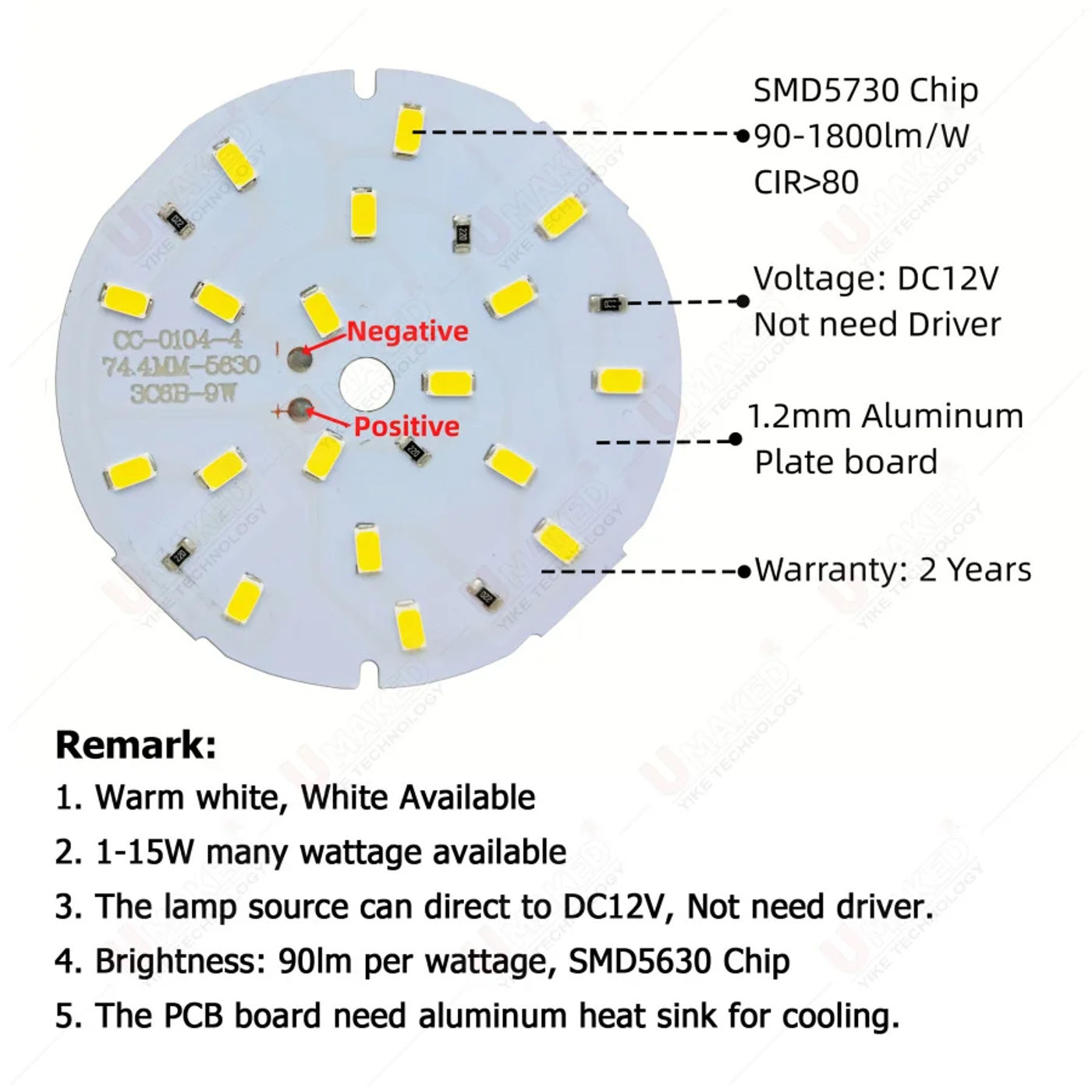 Description Picture 4 of itemDC12V 9W 74.4mm LED SMD5730 chip,led PCB with smd for bulb lamp, lighting source aluminum plate base with led chip diy tracking