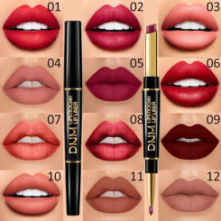2 IN 1 Non-stick Cup Long Lasting Lipstick Lip Liner Waterproof Matte Lips Pencil Contour High Pigmented Valentine's Day Gifts