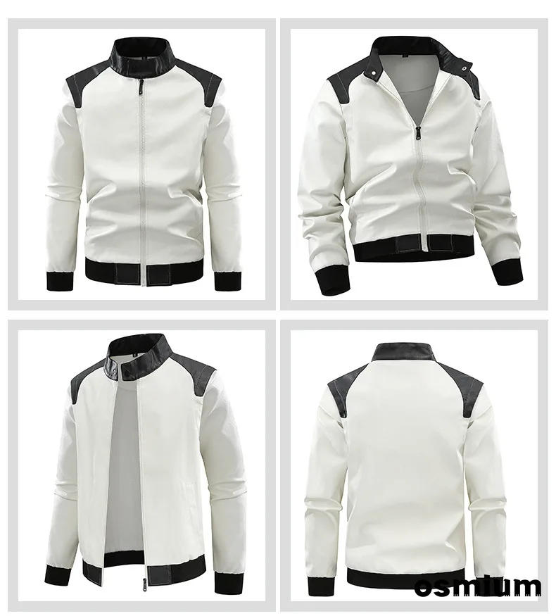 Description Picture 3 of itemBoys Winter Faux Leather Baseball Jacket Oversize 4xl Long Sleeve PU Leather Male White Plus Size Coat Men Bomber Jacket 3xl