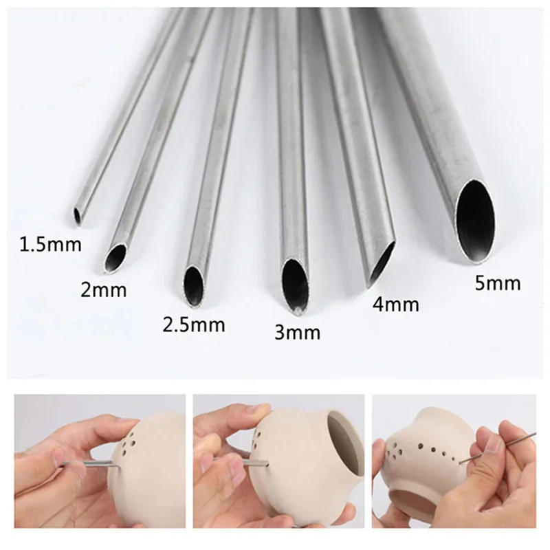 Description Picture 2 of item6 Pieces/set of Stainless Steel Hole Puncher Carving Sculpture Modeling Pottery Cutting and Punching Ceramic Polymer Clay Tools
