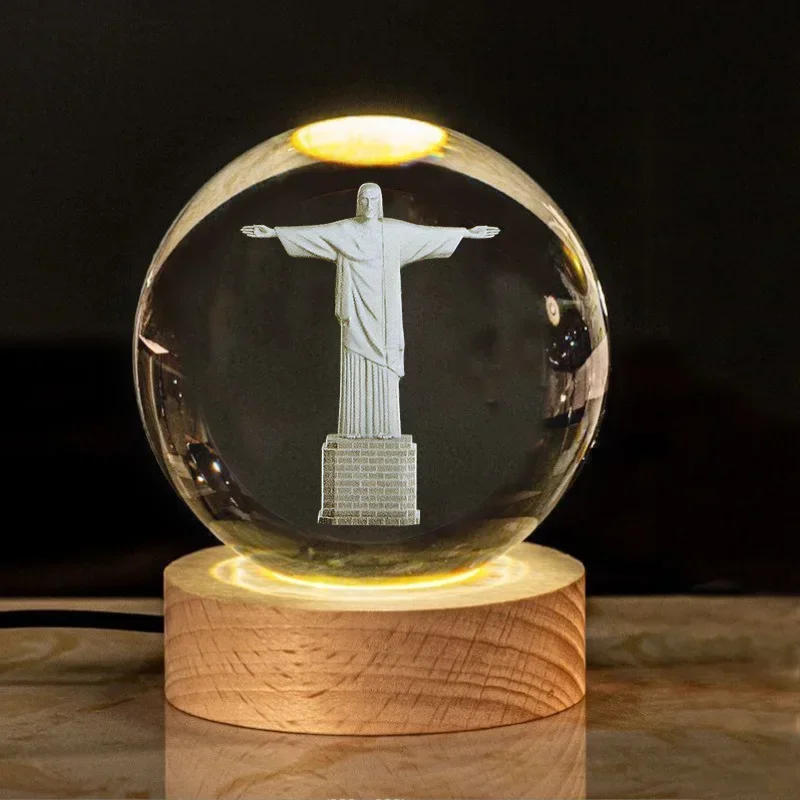 Description Picture 5 of itemCreative Luminous Crystal ball Cross Church Fellowship Event Jesus Souvenir glass ball Birthday Gift Office Desktop Decoration