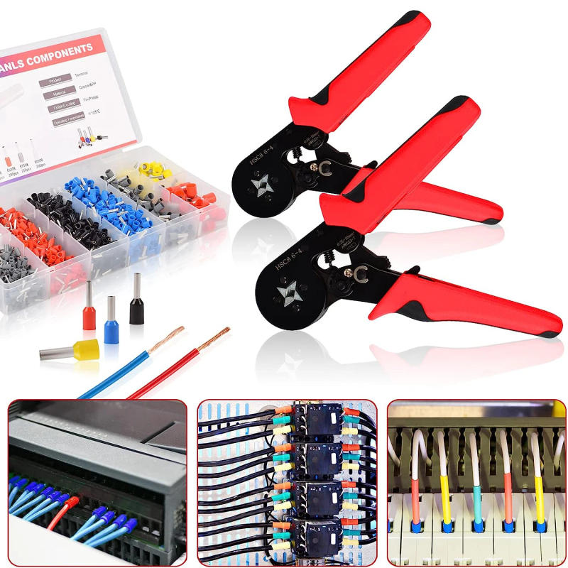 Description Picture 2 of itemTube Terminal Crimping Tools Ferrule Crimping Pliers HSC8 6-4 0.25-10mm² 23-7AWG Square Ratcheting Electrician Clamp Set