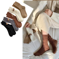 2 Pairs Cashmere Wool Socks Women Winter Socks Solid Warm Thickened Pile Embroidered Logo Mid-Calf Socks Casual Snow Boot Sock