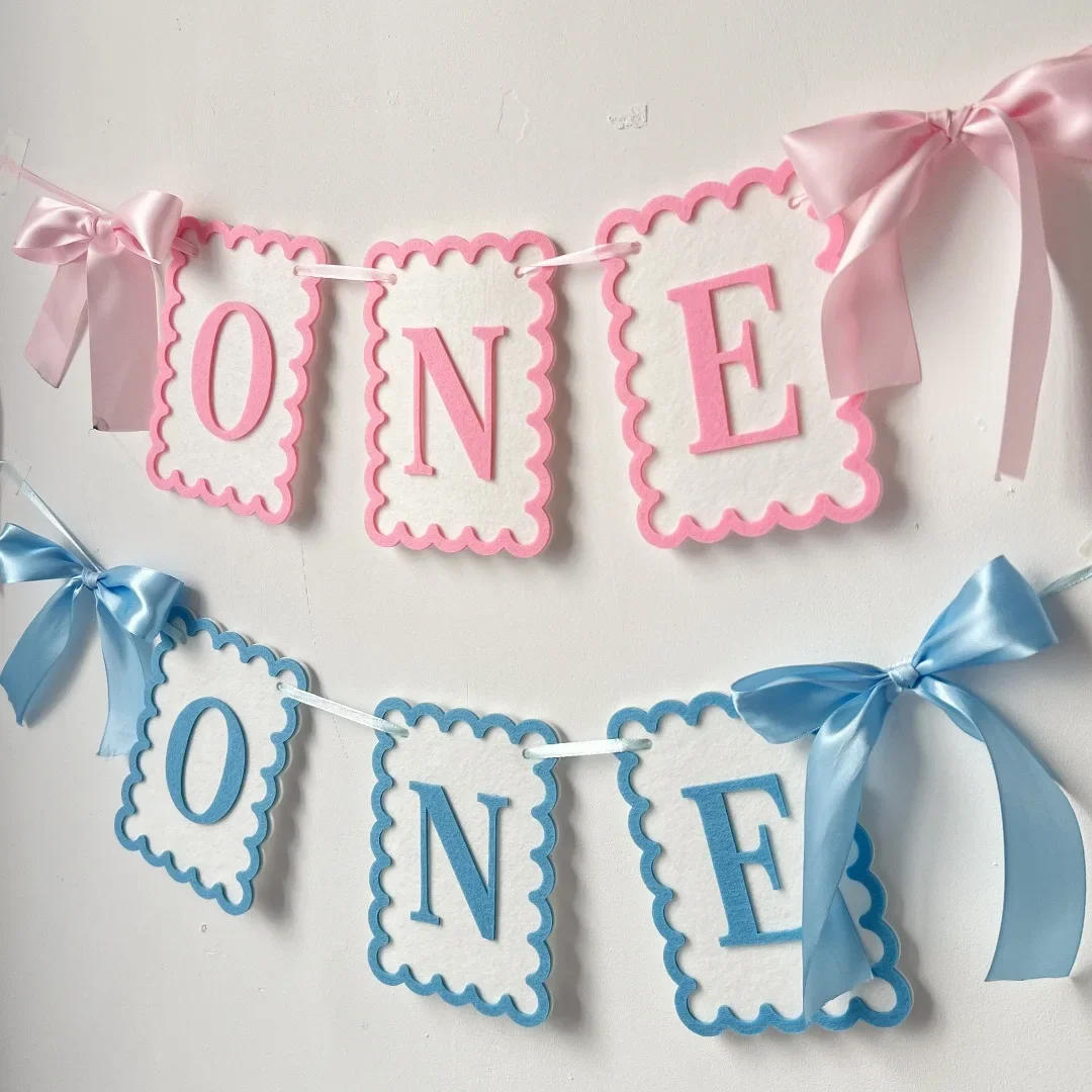 Description Picture 2 of itemINS Style Bow ONE Non Woven Felt Banner Hat 1st Birthday Chair Garland Photo Props for Kids Birthday Baby Shower Party Decor