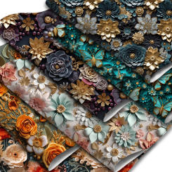 3d Scene Blossom Flowers Floral Butterfly Printed Faux Leather Sheets Synthetic Leather Fabric Roll for DIY Earrings Bows