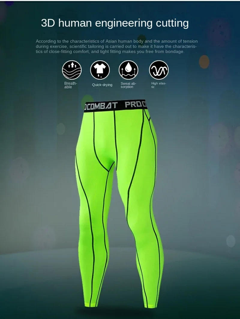 Description Picture 4 of itemNew Compression Pants Leggings Men Running Sport Quick Dry Pants Fitness Training Trousers Male Workout Clothing