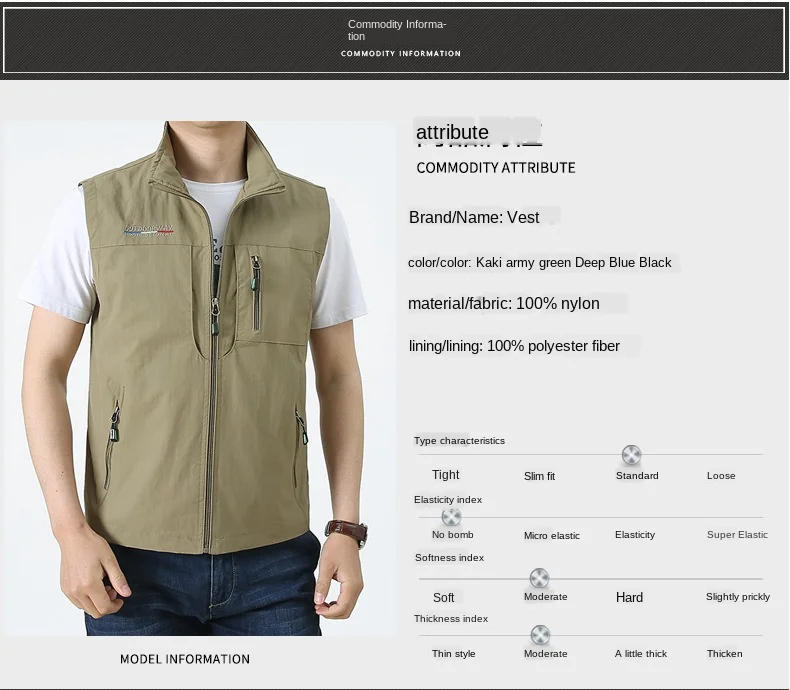 Description Picture 6 of itemMen's Outdoor Summer Work Vest Spring Multi-pockets Tactical Waistcoat Large Size M-6XL Man Hiking Fishing Sleeveless Jackets