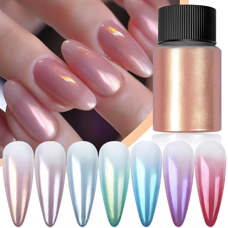 Description Picture 5 of item1 Box Cherry Pink Chrome Pearl Nail Powder Gradient Mirror Effect Nail Art Glitter Auroras Rubbing Dust Nail Art Manicure Decor