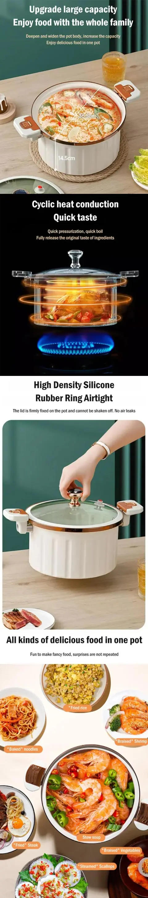 Description Picture 2 of item8L Micro Pressure Soup Pot NonStick Frying Stewing Pan Wok Double Ear with Lid Home Induction Cooker Gas Stove Cooking Roman pot