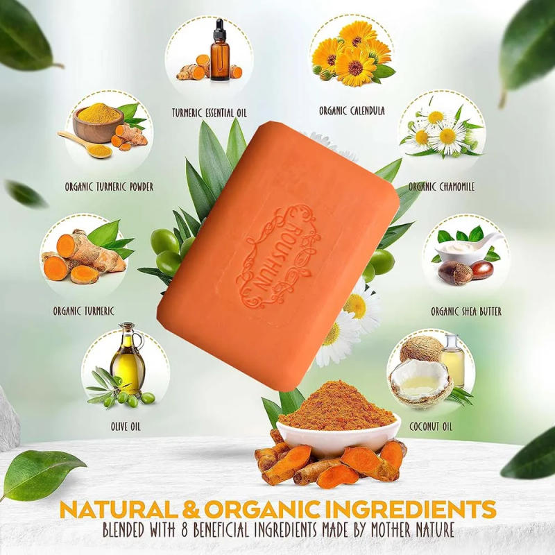 Description Picture 2 of item2Pcs Turmeric Soap Face Cleansing Anti Acne Whitening Skin Lightening Face Remove Pimples Dark Spots Lightening Handmade Soap