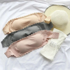 Vertical Striped Strapless Bra Invisible Chest Fashion Sexy Women No Strap Tube Tops Inside Dress Lace Side Female Lingerie