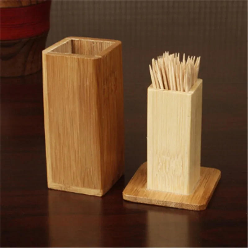 Description Picture 2 of itemBamboo Toothpick Box With Lid Household Bamboo Wood Toothpick Holder Square Tank Toothpicks Holders Home Table Decoration