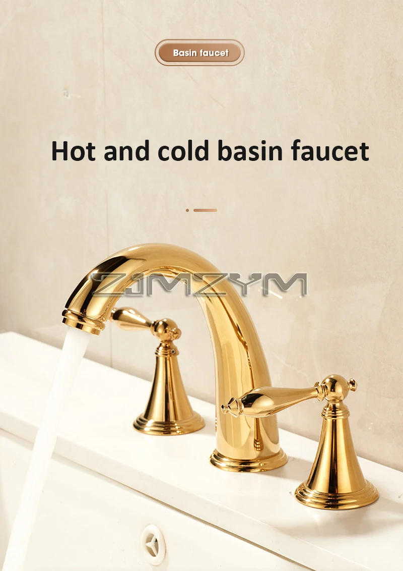 Description Picture 2 of itemBasin Faucet 3 Holes Dual Control Bathroom Sink Faucet Deck Mounted Cold Hot Vintage Mixer Taps Bathtub Faucet