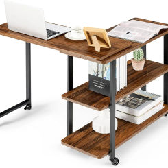 ° Rotating Sofa , Patented L-Shaped Corner Desk with 2-Tier  , Mobile End  Movable Laptop  with Casters, for   (Natural)