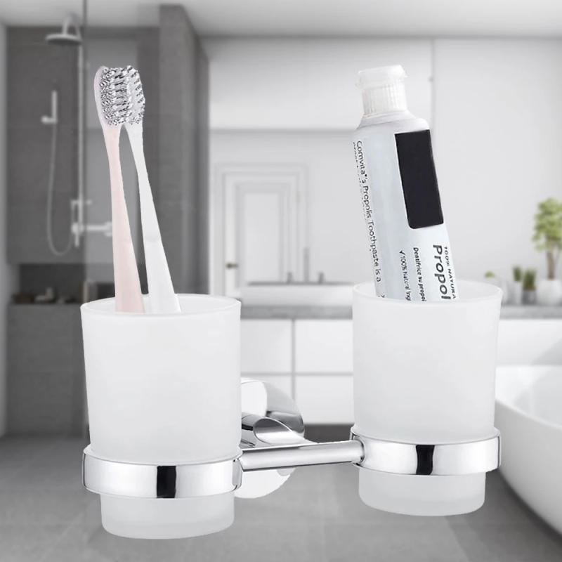 Description Picture 5 of itemBathroom Modern Wall-Mounted Toothbrush Holder Glass Cup Tumbler Frame Bathroom Storage Organizer Tooth Brush Cup Tools Washroom