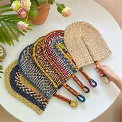 Woven Straw Fan Summer Cooling Grass Handwoven Fan Handmade Fan Nordic Hanging Decorations For Bedroom Wedding Party Home Decors