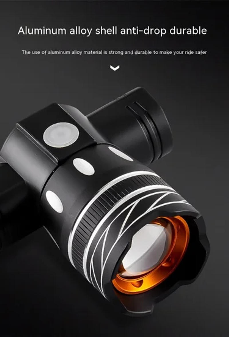 Description Picture 2 of item1200 MAh Bicycle Light Headlamp Night Aluminum Mountain Bike Rechargeable 3 Light Modes, Cycling Gear