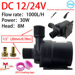 Silent DC12V Brushless Motor DC24V 1000L/H 8M Head 1/2" Waterproof Submersible Pump Fountain Water Heater Shower Booster Pump