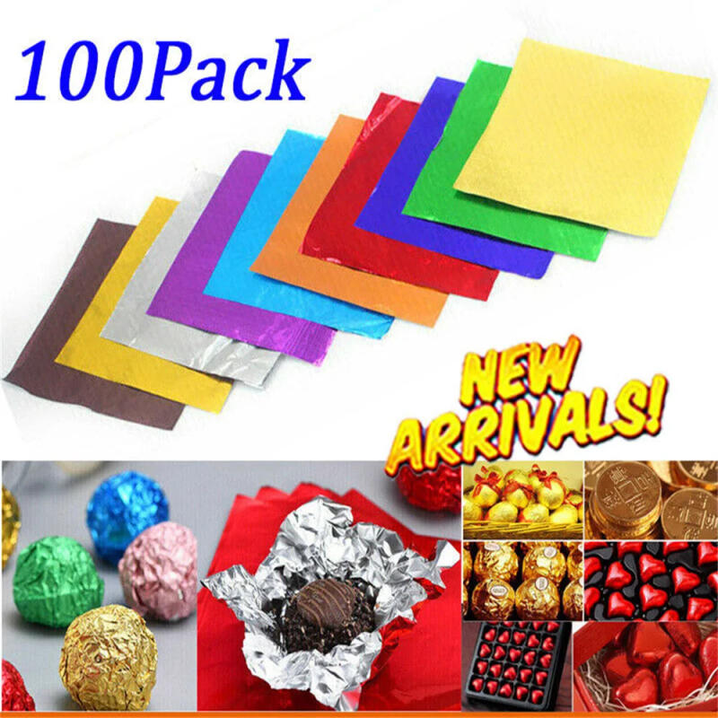 Description Picture 2 of item100Pcs 8x8CM DIY Food Aluminum Foils Wrapping Paper Sheets Packaging For Chocolate Candy Wedding Party Birthday Gift Decoration