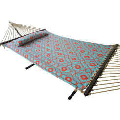 Morrocan Quilted 2 Person Hammock, Coral and Spa Blue Color, Product Assembled Size 145.65 ft L x 55 ft W