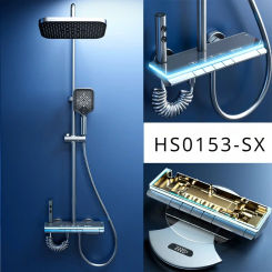 Piano Key 4 Ways Water Outlet Shower System Wall Mount Smart Temperature Digital Display Hot Cold Shower Faucet Set for Bathroom