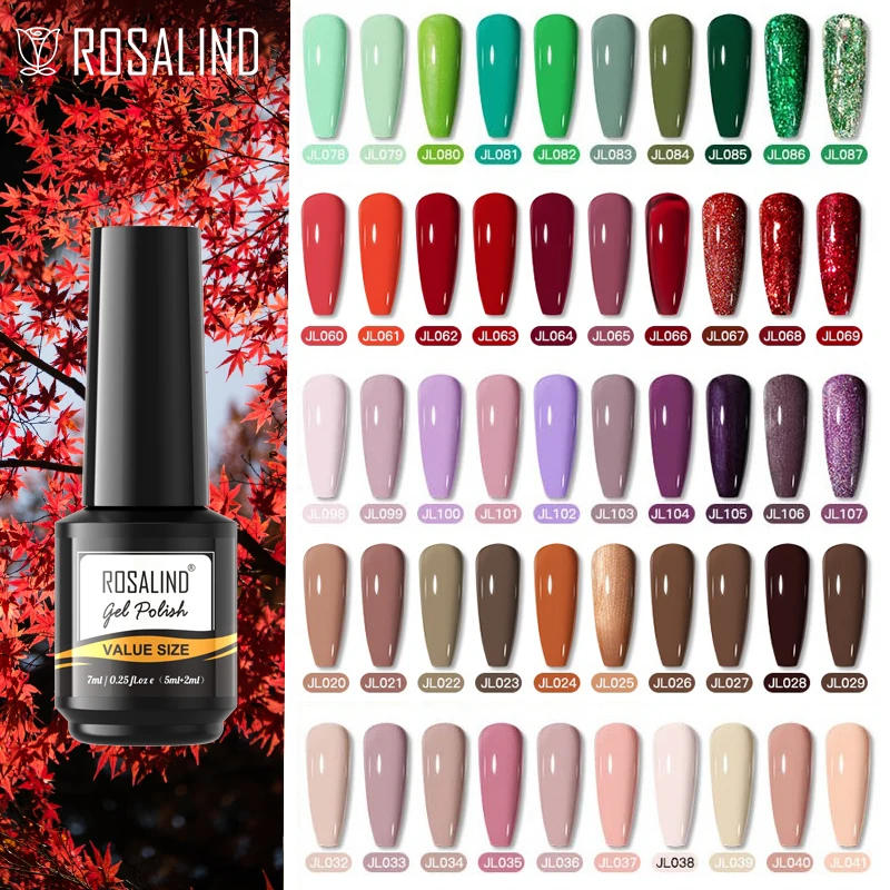 Description Picture 2 of itemROSALIND 7ML Nail Polish Glitter Nail Gel Semi Permanent Gel All For Manicure Soak off Nails Art Base Top Coat Varnishes