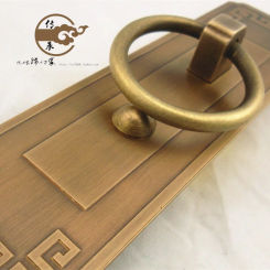 Thickened Chinese pure copper antique solid wood door handle ripple square carved wardrobe door and window brass door ring