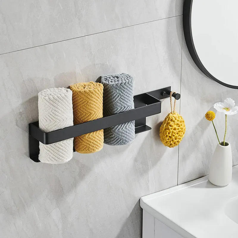 Description Picture 4 of item1PC Wall Mounted Bathroom Guest Towel Rack with Hook, Towel Storage Shelf for Bathroom Vanity, Neat and Tidy Organizer Stand for