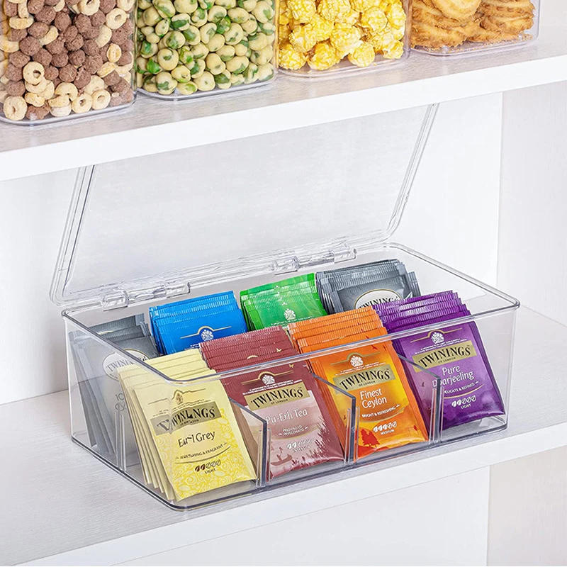 Description Picture 6 of item1pc Clear Storage Box Divided Tea Bag Organizer Storage Box With Lid Drawer Storage Holder Desktop Storage Container