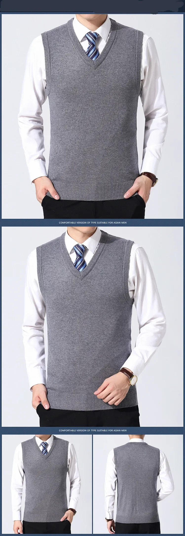 Description Picture 6 of itemAutumn New Men's Sweaters Vest Korean Fashion Pure Color Wool Men Sweater Warm Pullover for Male Vest V Collar Man Clothing