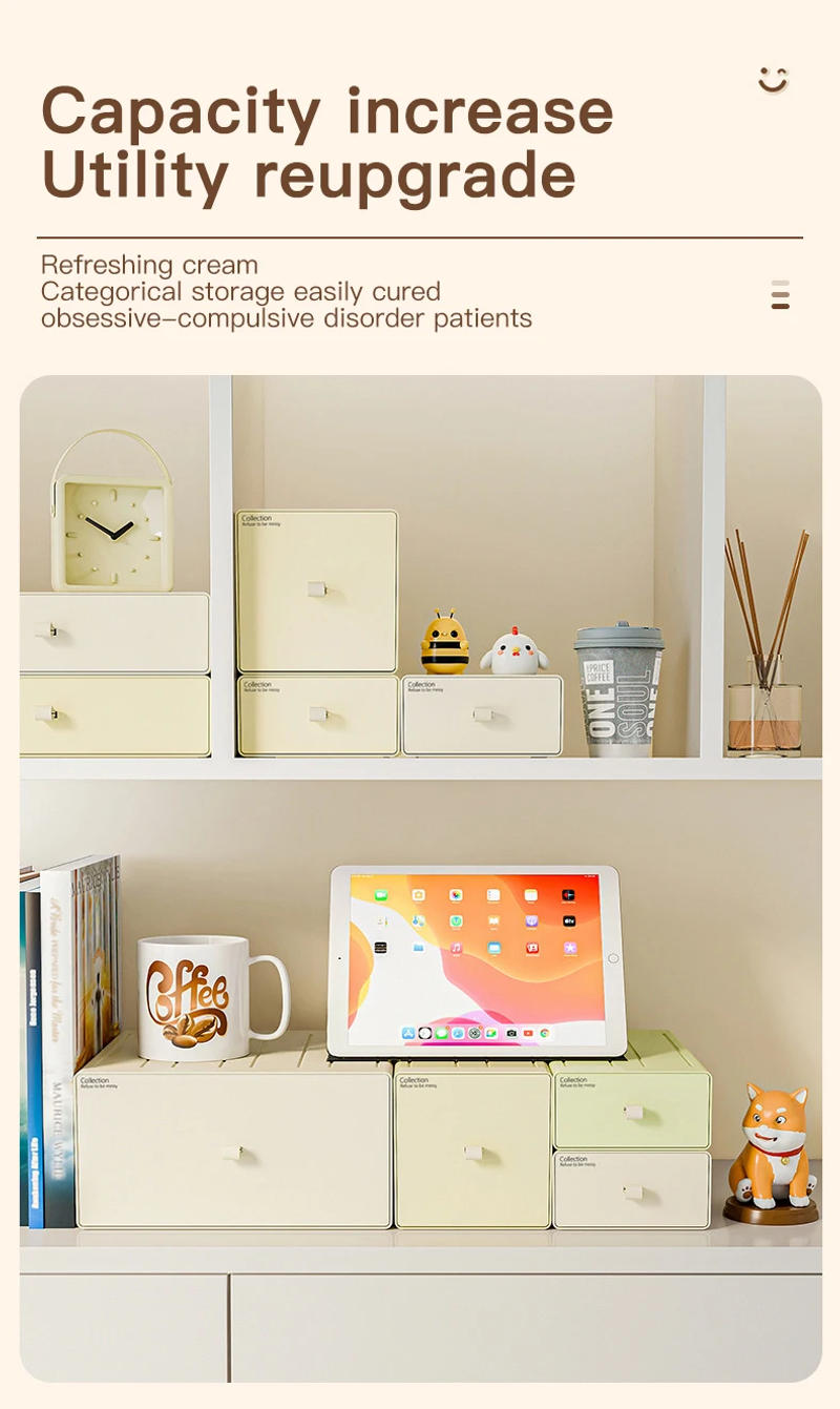 Description Picture 5 of itemMacaron color Cosmetics Household Storage Box Dressing Table Skincare Product Lipstick Shelf Organizing Box Drawer Style Storage