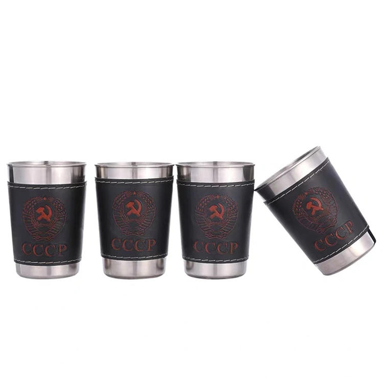Description Picture 5 of item4pcs Vodka Cup 304 PU Holster Russia Stainless Steel Mini Wine Tumbler Portable Personalized 30ml Shot Glass Set Outdoor Product